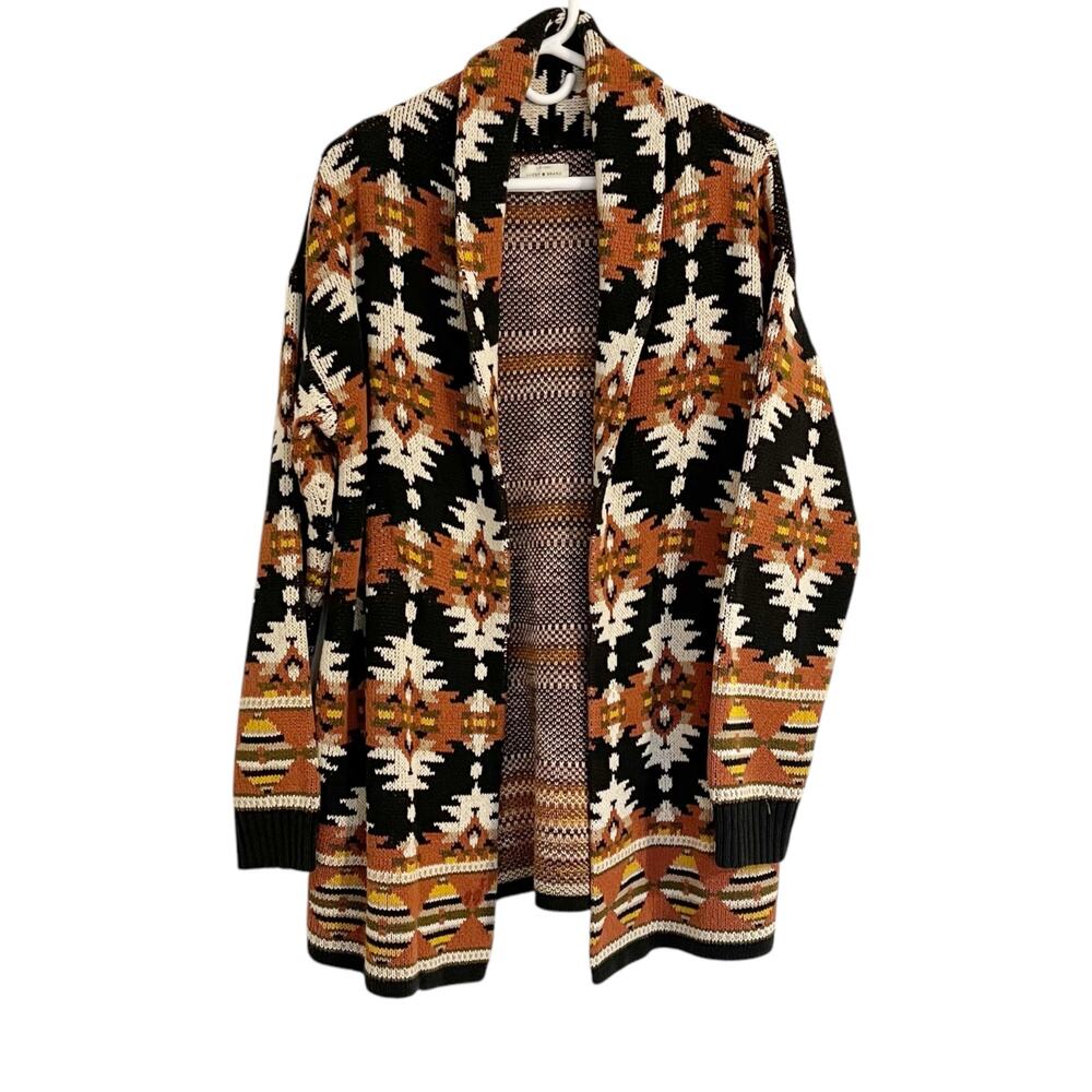 Lucky Brand Heavy Knit Aztec Southwestern Open Front Cardigan Size Medium